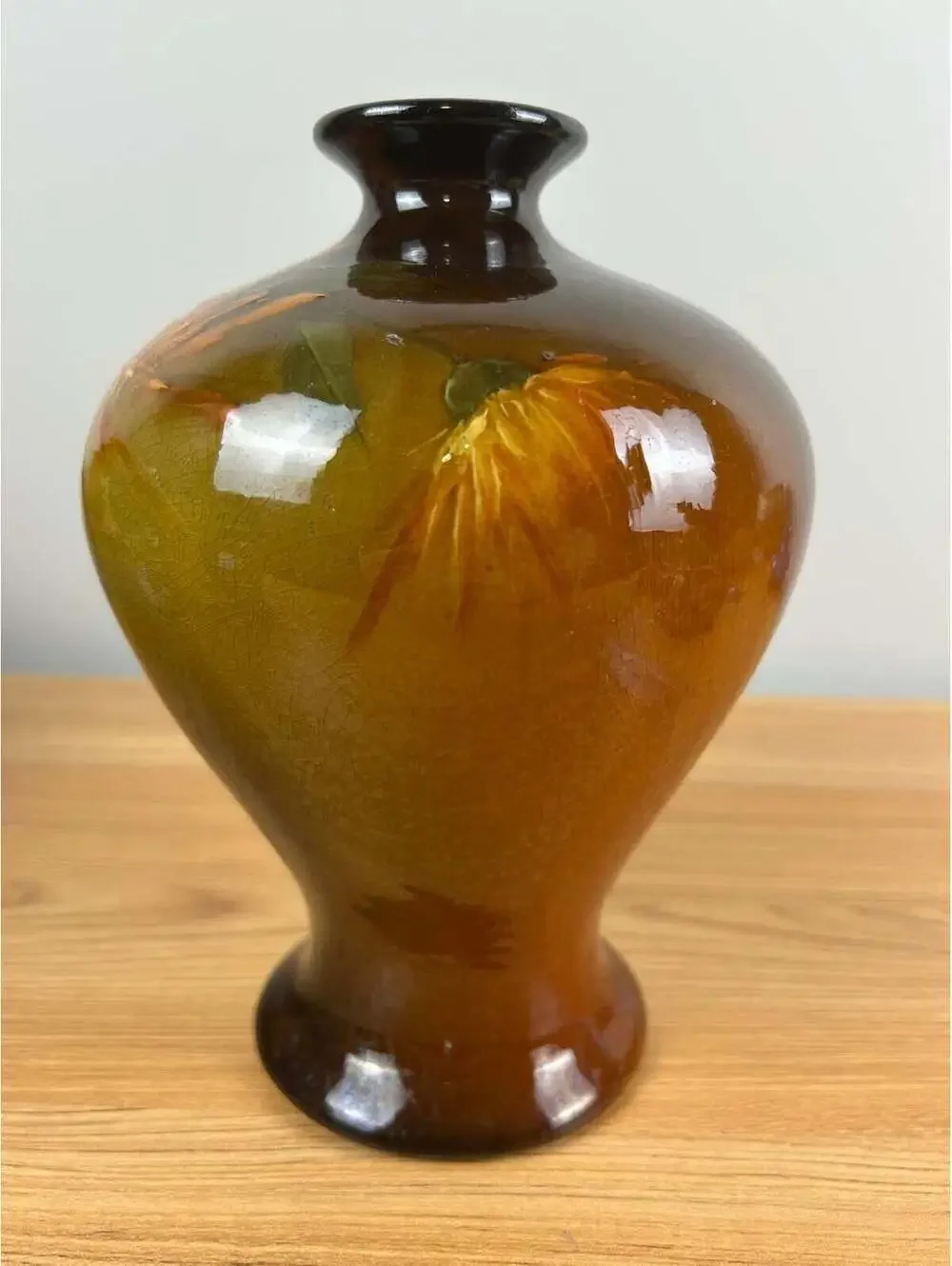 JB Owens Utopian 1900s Art Pottery Bulbous Form Floral Painted 8.5